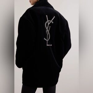 YSL Crystal Logo Double Breasted Logo Jacket in Black Velvet Small Medium